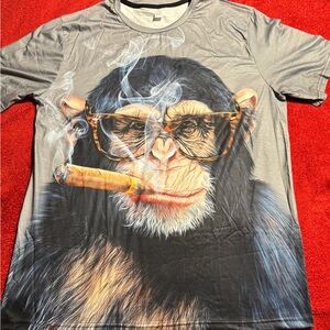 GrayGraphic Men’s T-Shirt with Classy Monkey smoking a cigar Design. Size XL New